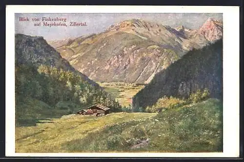 AK Finkenberg /Zillertal, Blick vom Ort auf Mayrhofen