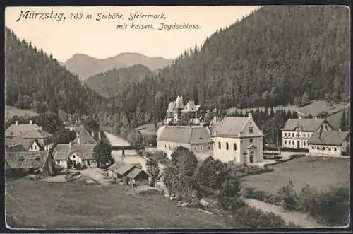 AK Mürzsteg, Teilansicht mit kaiserlichem Jagdschloss