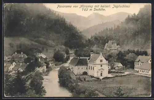 AK Mürzsteg, Panorama mit kais. Jagdschloss