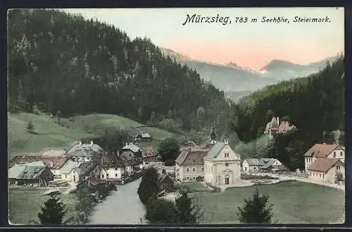 AK Mürzsteg, Teilansicht mit Kirche