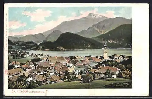 AK St. Gilgen, Ortsansicht mit Schafberg