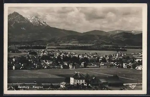 AK Maxglan, Ortsansicht mit Bergkette