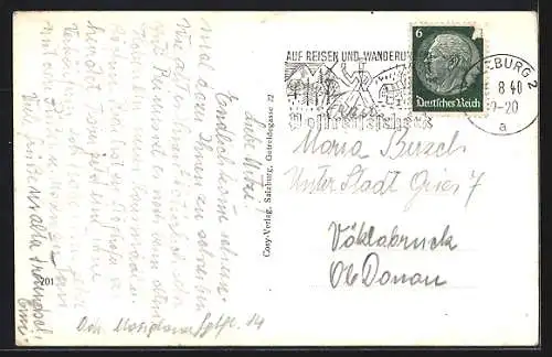 AK Maxglan, Ortsansicht mit Bergkette