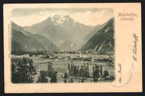 AK Mairhofen /Zillertal, Gesamtansicht mit Bergblick aus der Vogelschau