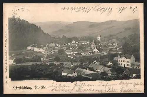 AK Kirchschlag /N. Oe., Ortsansicht mit Berglandschaft