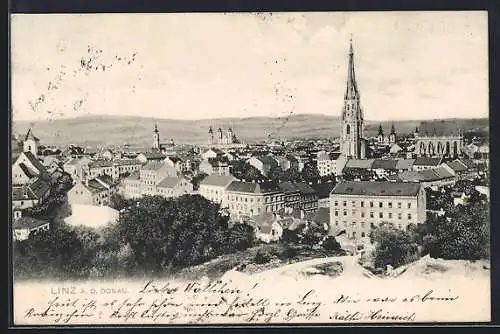 AK Linz a. d. Donau, Ortsansicht aus der Vogelschau
