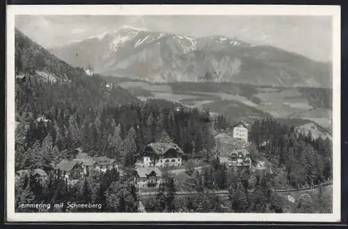 AK Semmering, Ortsansicht mit Schneeberg