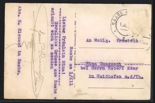 AK Raabs a. d. Thaya, Schlosspartie mit Blick auf den Ort