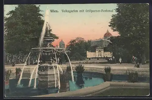 AK Wien, Volksgarten mit Grillparzer-Denkmal
