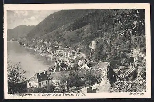 AK Sarmingstein a. d. Donau, Ortsansicht mit Donaupartie