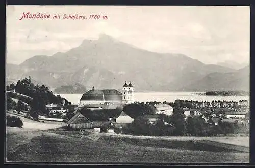 AK Mondsee, Ortsansicht mit Schafberg
