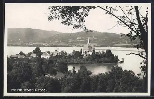 AK Maria-Wörth, Ortsansicht mit See
