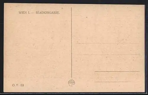 Künstler-AK Wien I, Stadiongasse, Strassenbahn und Automobile