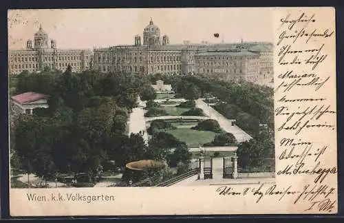 AK Wien, K. K. Volksgarten aus der Vogelschau