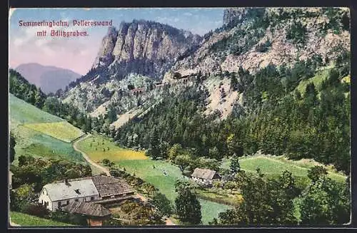 AK Adlitzgraben, Ort, Semmeringbahn und Polleroswand