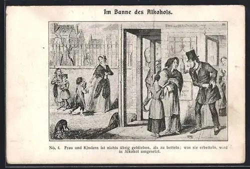 AK Frau und Kinder betteln nach Geld, um Alkohol zu kaufen