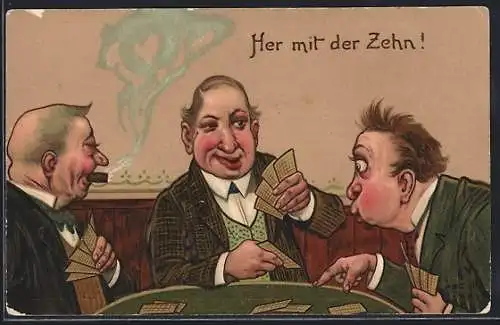 AK Männer beim Karten spielen, einer sehr überrascht
