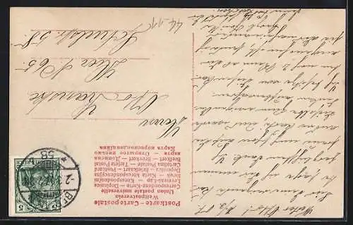 Fotomontage-AK Ich passe!, Liebespaar und Spielkarten