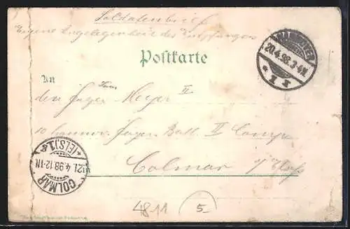 AK Student mit Schmiss beim Zeitung lesen, weibliches Konterfei im Fenster, optische Täuschung