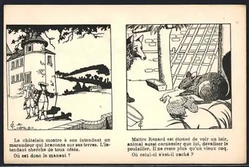 AK Zwei Suchbilder, ein Herr und ein Hahn, optische Täuschung