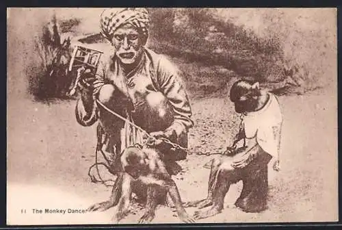 AK The Monkey Dancer, Mann mit dressierten Affen