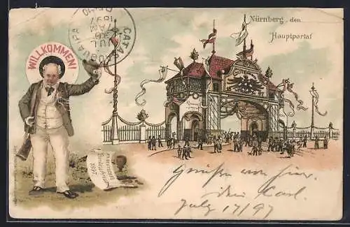 Lithographie Nürnberg, XII. Deutsches Bundesschiessen 1897, Hauptportal