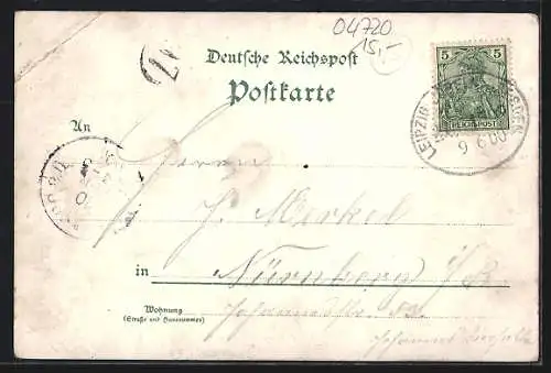 Lithographie Döbeln, Realgymnasium, Handelsschule, Kirche, Rathaus, Schlossberg