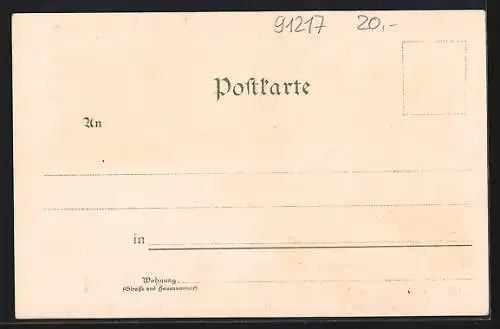 Lithographie Hersbruck, Rathaus, Schloss, Torpartie vom Markt aus gesehen