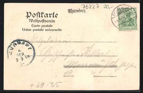 Passepartout-Lithographie Durlach, Kleeblatt mit Blüte, Baselthor, Strassenpartie, Turmberg