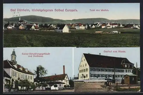 AK Bad Dürrheim, Gasthof zum Rössle, Saline-Verwaltung und Siedhaus, Ortspanorama