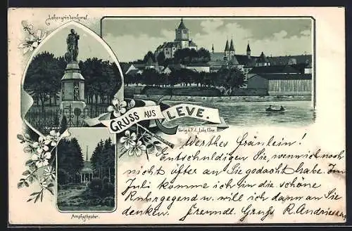 Lithographie Cleve, Lohengrindenkmal, Amphytheater, Ortsansicht