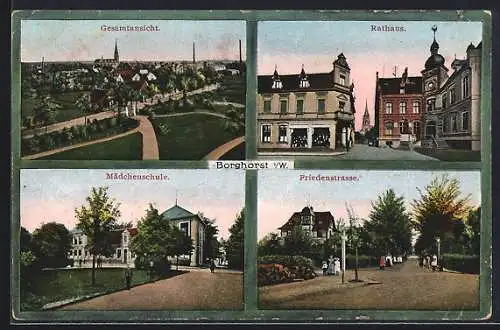 AK Borghorst i. W., Rathaus, Mädchenschule, Friedenstrasse, Totalansicht