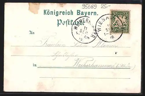 Lithographie Fuchsmühl, Maria Hilf, Kirche, Kurhaus und Badehaus in Otto-Bad