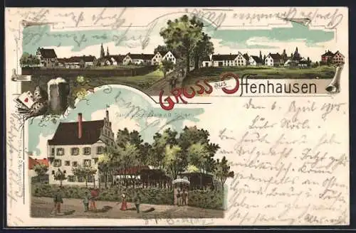 Lithographie Offenhausen / Neu-Ulm, Gasthof zum Schlössle von G. Zoller, Ortsansicht