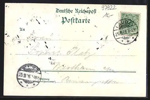 Lithographie Lauda, Hotel v. G. Müller, Bahnhof, Marienkirche