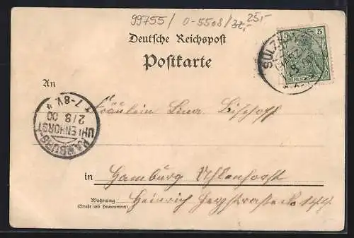 Lithographie Sülzhayn, Gasthaus zur Post, Ortsansicht