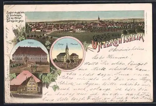 Lithographie Unteröwisheim, Schloss, Kirche und Pfarrhaus, Post