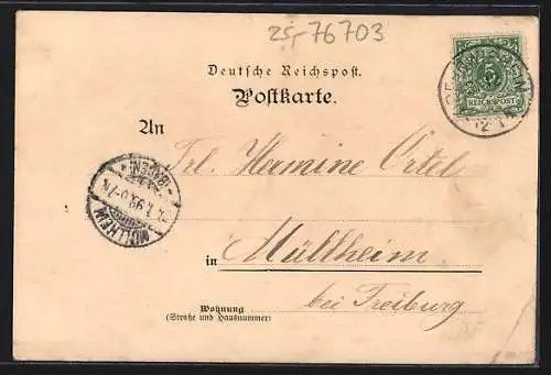Lithographie Unteröwisheim, Schloss, Kirche und Pfarrhaus, Post