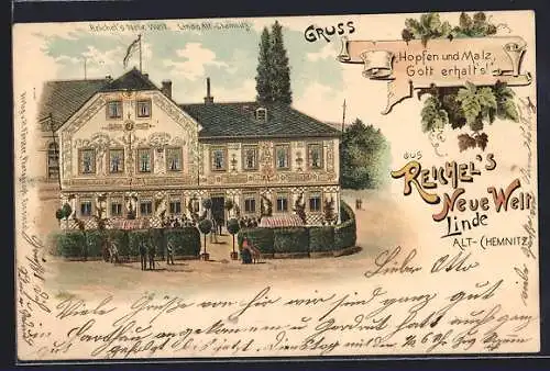 Lithographie Chemnitz, Gasthaus Reichels Neue Welt Linde