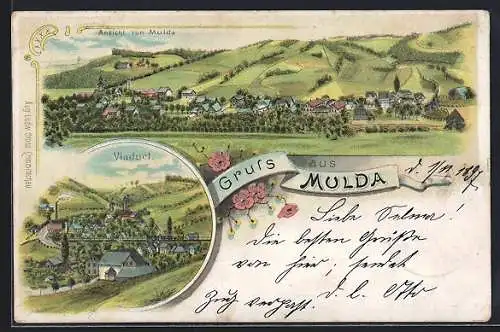 Lithographie Mulda, Viaduct, Totalansicht der Ortschaft