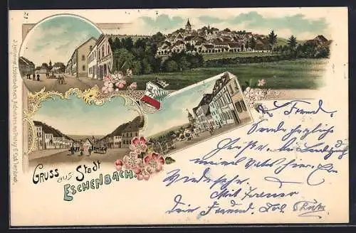 Lithographie Eschenbach / Opf., Gesamtansicht, Strassenpartie, Marktplatz