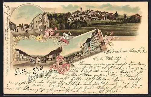 Lithographie Eschenbach / Opf., Gesamtansicht, Strassenpartie, Marktplatz