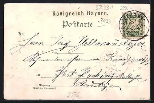 Lithographie Parsberg / Neumarkt, Neue Strasse, Kgl. Bezirksamt, Burgruine