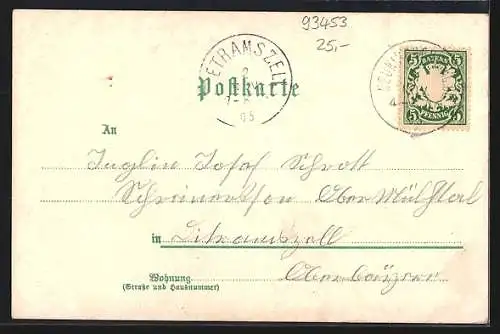 Lithographie Neukirchen hl. Blut, Ortsansicht, Amtsgericht, Pfarrhof