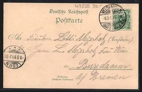Lithographie Veldhausen, Wirtschaft J. S. Borggreve, reformierte und altreformierte Kirche