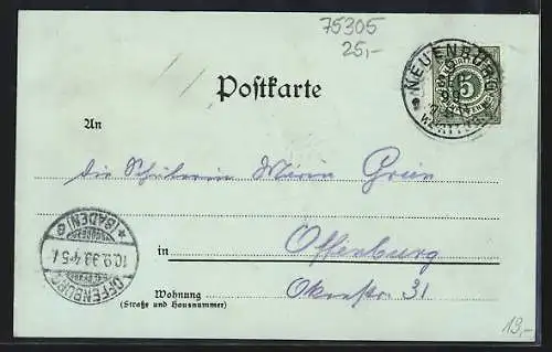 Mondschein-Lithographie Neuenbürg / Württb., Post Gasthaus zum Bären, Kirche, Panorama