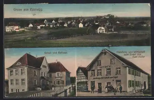 AK Zoznegg / Mühlingen, Gasthaus zum Engel, Bes. Karl Hofer, Schul- und Rathaus, Totalansicht