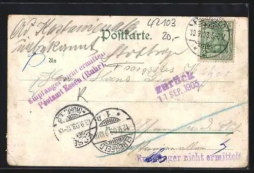 Mondschein-Lithographie Hahnenfurth, Gasthaus mit Besuchern und Pavillon