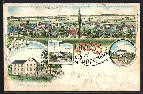 Lithographie Ruppendorf b. Tharandt, Restaurant Holfert, Molkerei, Schule