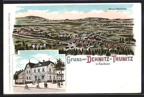 Lithographie Demitz-Thumitz, Blick vom Klosterberge, Klemptnerei Karl Richter